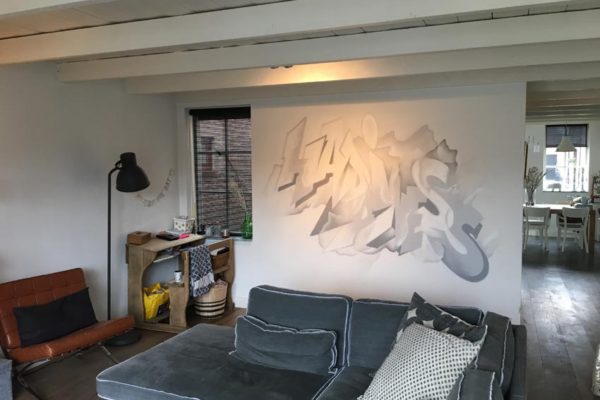 Graffiti muurschildering woonkamer