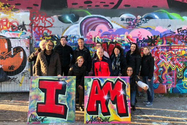 A graffiti workshop as a company outing in Amsterdam.