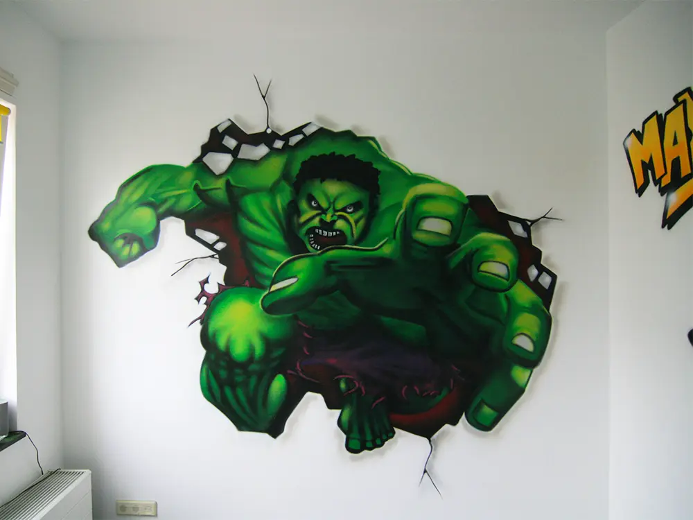 Hulk muurschildering in kinderkamer