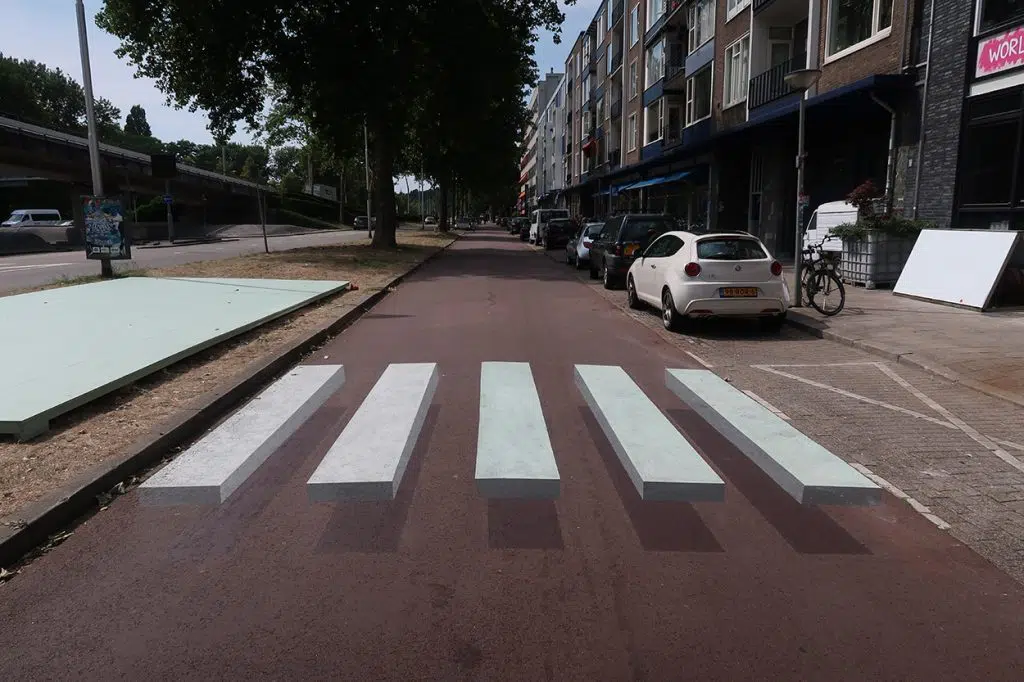 Optical illusion of a floating zebra crossing