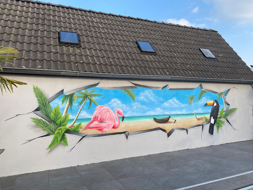 Exotic trompe-l'oeil garden wall • GRAFFITINETWERK