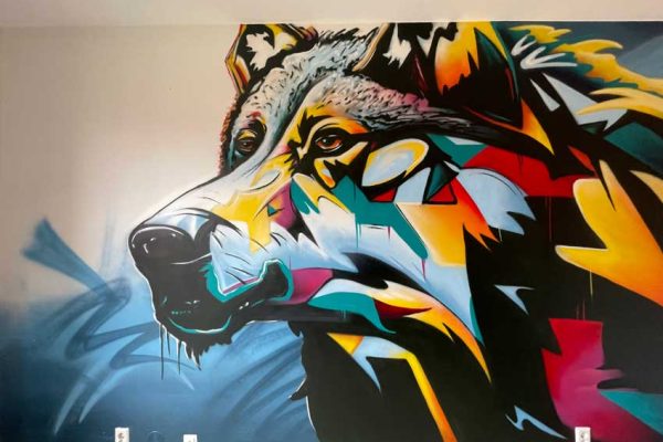 Abstracte street art wolf in kinderkamer